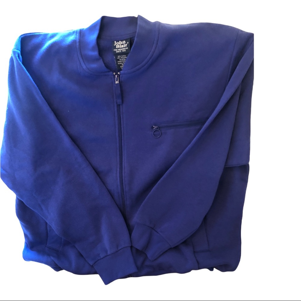 John Blair Sweat Jacket Full ZIPPER 3 Pockets  Indigo Blue NWOT XL Cotton/Poly - Picture 2 of 9